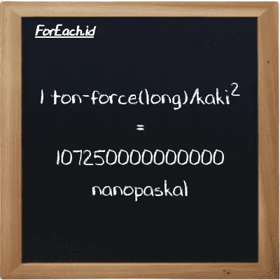 1 ton-force(long)/foot<sup>2</sup> is equivalent to 107250000000000 nanopascal (1 LT f/ft<sup>2</sup> is equivalent to 107250000000000 nPa)